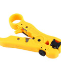 Coax Cable Wire Stripper Cutter With Adjustable Blade And Reversible Cassette For RG59 And RG6 And RG7 And RG11, yellow tool