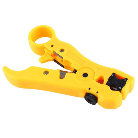 Coax Cable Wire Stripper Cutter With Adjustable Blade And Reversible Cassette For RG59 And RG6 And RG7 And RG11, yellow tool