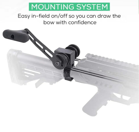 Crossbow Power Draw Rope Crank Device That Slashes Draw Weight By 70 Percent For Easy Cocking MIL SPEC Tube Mount Compatible
