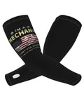 Dope Vintage American Flag Cooling Arm Sleeves With I Am A Mechanic I Cannot Fix Stupid Quote in black ice silk for sun protection.