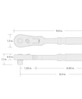 Diagram of Three Eighths Inch Drive Eight Inch Flex Head Quick Release Ratchet With 180 Degree Flex 9 Position Detents 90 Tooth Gear