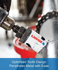 Lenox speed-slot bi-metal hole saw with arbor installed on drill, 2-1/4-inch