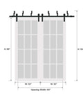 Dimensions diagram of Felicia 3312 Interior Barn Bypass Sliding Doors Set With Frosted Glass And Solid Wood Panels 64x96 Inches