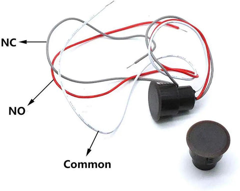 Recessed Window And Door Contact Sensor Alarm With Magnetic Reed Switch NC And NO Two Sets, wires and sensor components visible