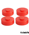 4 Pack Red Polyurethane Jack Pad Support Points For Porsche 911 924S 944, featuring 2.56 inch diameter and 1.02 inch thickness.