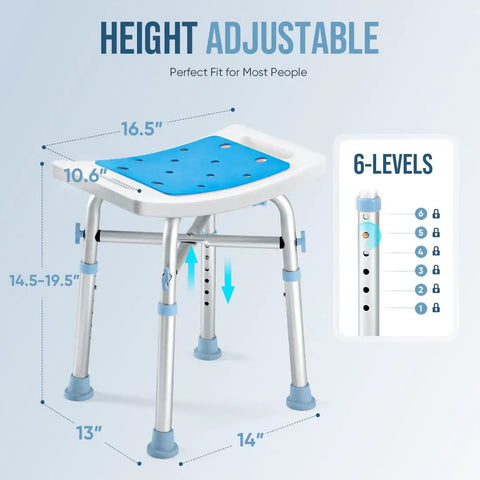 Heavy Duty Shower Chair 500lb Capacity, Padded Bath Seat With 6 Height Adjustable Tubes, Tool Free Assembly visible with height scale