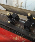 Magnetic Two Piece Planer Setting Gauge And Cutter Calibrator installed on planer for cutterhead adjustment