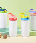 Four colorful sippy cups from Six Pack 12 Oz Sublimation Tumbler Blanks For DIY Heat Press Crafting Totally Fun Kids Sippy Cups