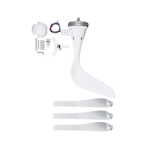 1500W Wind Turbine Kit With 48V System, 60A Controller, showing blades, motor, and mounting hardware for off-grid setup