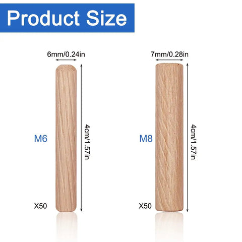 100 Pcs Wooden Dowels Set With 50 M6 And 50 M8 Fluted Dowels For Crafts Furniture DIY Woodworking 6mm 8mm Grooved Plugs