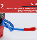 Dead Simple Automatic Fire Extinguisher With Dual Nozzles And Heat Aerosol Suppression Kicks In At 170 Degrees C showing blue trigger and spray nozzle.