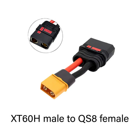 Super Cool Xt60s Male To Qs8 Female Charging Wire Cord For Rc Cars And Quadcopters With Thick Silicone Insulation For High Current Power Systems Available In Short Long And Extra Long Lengths.