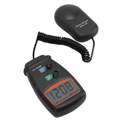 Get Your Lighting Right With A Flexible Illuminance Meter For Office, School, And Factory, 0 To 50000 Lux Range In 3 Gear Modes, Snappy 0.4 Second Sampling, Low Power, Durable ABS Body For Accurate Real Time Light Readings. LX-1010B digital light meter with coiled sensor and LCD display