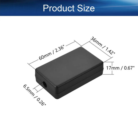 Image showing dimensions of Durable ABS Plastic Dustproof Junction Box For Small Electronics Projects, size 60x36x17mm.