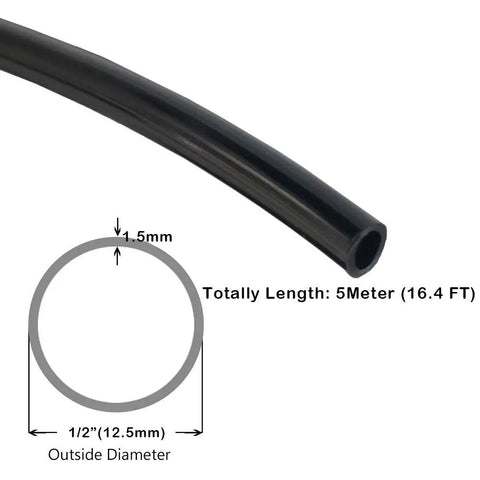 One Half Inch Black Nylon Tubing SAE J844 For Air Brake Systems And Fluid Transfer, Rugged Pneumatic Line, 16.4 Feet Long (5 Meters) cross-section.