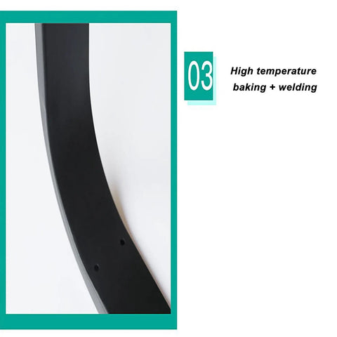 Industrial Black Metal Arc Shaped Table Legs Set of 2 28 Inch Square Dining Table Base close-up of high temperature welded steel design.
