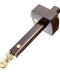 Heavy Lifting Wood Marking Gauge With Rugged Brass Slider And Broad Adjustable Span For Sharp Layout Lines and Fast Mortise Layout Marking Built Different For Tradesmen Craving Reliable Precision Every Single Day - close-up view showing brass mechanism.