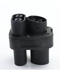Ccs2 To Ccs1 Dc Adapter Built Tough For Electric Cars 250 Amp 200 Kilowatt 1000 Volt Plug And Play EV Charger Connector view showing black robust housing.