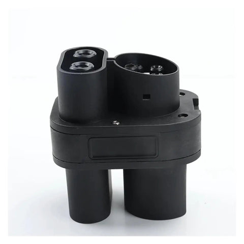 Ccs2 To Ccs1 Dc Adapter Built Tough For Electric Cars 250 Amp 200 Kilowatt 1000 Volt Plug And Play EV Charger Connector view showing black robust housing.