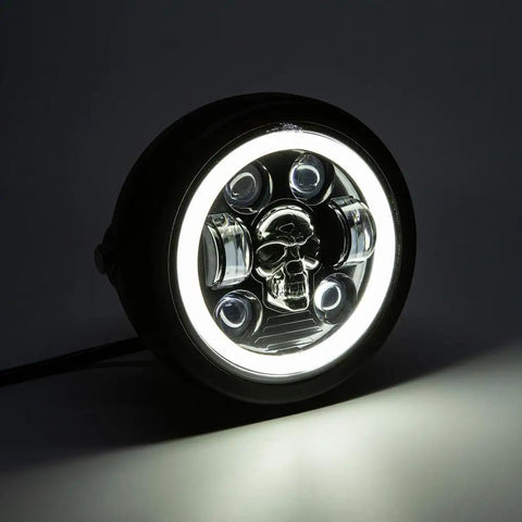5.75 Inch Round LED Motorcycle Headlight With Mounting Brackets, Front Headlamp With DRL High Low Beam For Cafe Racer Bobber Chopper