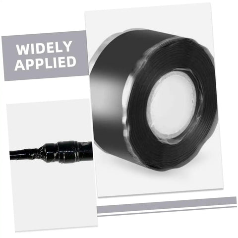 Heavy Duty Pipe Repair Tape For Outdoor Use Self Adhesive Sealant Tape 3m Leak Stop No Fuss Waterproof Fix For Water Pipes And Quick Diy Seals For All Weather Conditions shown in roll and applied to pipe.