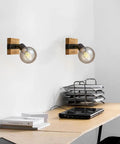 Slick Adjustable Metal And Wood Wall Sconce Vintage Industrial Farmhouse Light No Hassle Mount For Hallway Bedroom Stairs Heavy Duty Frame in modern workspace.
