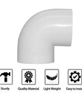 Close-up of 10 Pack Three Quarter Inch 90 Degree PVC Elbow Fittings Schedule 40 Slip Socket To Socket White Pipe Connectors, sturdy and lightweight.