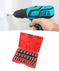 Check Out This Awesome 25-Piece Screw Extractor Set Made From Tough 40Cr Steel Perfect For Yanking Out Stripped Bolts And Broken Studs With Ease Using A Multi-Spline Hex Shank Design To Save Your Time And Money On Any Garage Repair Job You Got. 25-piece 40Cr steel screw extractor set in red case, used with a drill to remove stripped bolts.