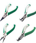 4 Piece Mini Snap Ring Pliers Kit For External And Internal Circlips with straight and bent jaws, green rubber handles