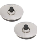 Rubber Bathtub Stopper 2pcs for Bathroom and Laundry Drain Use, round metal design with sturdy rubber base for effective sealing.