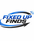 Fixed Up Finds logo in blue and black colors on a white background showcasing brand identity.