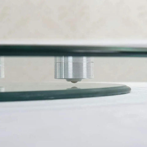 Close-up of a Heavy Duty Swivel Lazy Susan Turntable with Clear Glass Surface and Aluminum Alloy Bearing for 360 Degree Rotation