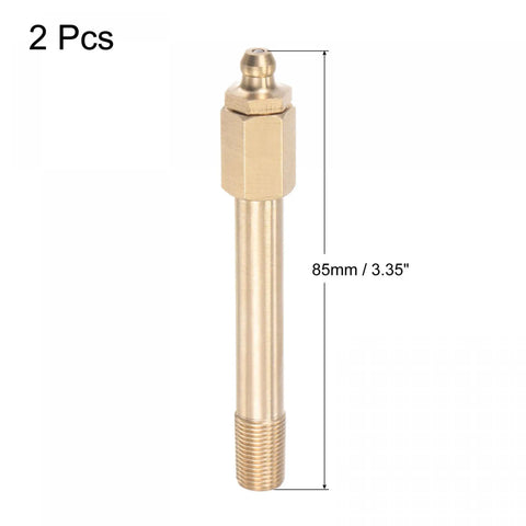Brass Straight Grease Fitting G1 8 Thread 80mm Length For Hydraulic Lubrication Tools Heavy Duty Built Tough Rust Resistant And Oil Spill Proof High Hardness Metal Connector Durable 2 Pack For Automotive And Industrial Equipment Use