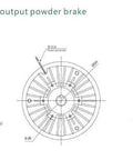 High Torque Magnetic Powder Brake 25Nm PB-025 with 78mm center distance, 20mm single shaft, side view and technical drawing