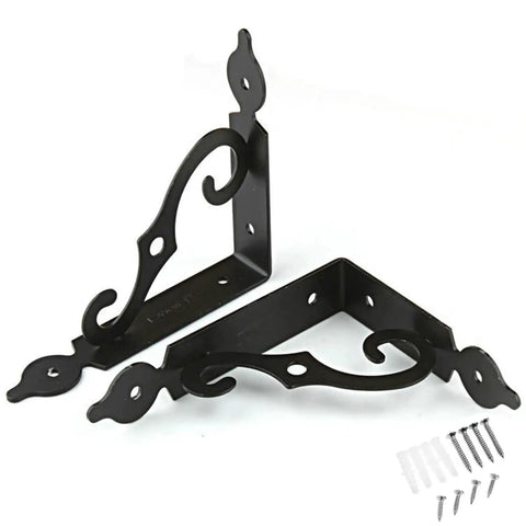 Heavy Duty White L Shape Floating Shelf Brackets 20 Pack Iron Corner Braces For Wall Mount Diy Home Decor showing black decorative corner brackets.