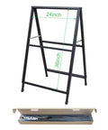 Beefy Heavy Duty Slide In Folding Sandwich Board A Frame Sidewalk Sign 24 By 36 Inch Black Coated Steel Double Sided Pavement Sign Frame Only displayed with packaging box.