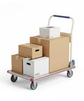 24X36 Aluminum Platform Truck Cart, 660 Lb Heavy Duty Workhorse Flatbed with boxes stacked for hauling supplies.