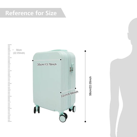 20 Inch Carry On Luggage With Usb Charging Port And Cup Holder Abs Hardshell Suitcase dimensions displayed with size reference.