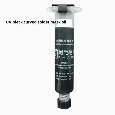 Image of a black solder mask ink syringe from DIY Ready UV Curing Solder Mask Ink Set For PCB Repair Two Bottles In Black And Green Solder Resist Ink For BGA PCBs Insulation Of Flying Wires Repair Tool For Motherboards And Circuit Boards