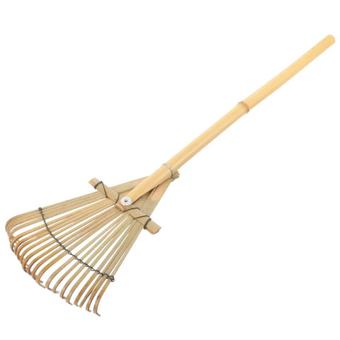 Lightweight Bamboo Rake With Wooden Handle for Leaves and Lawn, 23.4 inch hand rake for soil loosening, weeding, and general yard care.