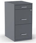 Three Drawer Vertical File Cabinet for Office Lockable and Mobile Holds Letter Size Documents Charcoal Steel Organizer