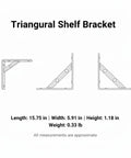 Diagram of Stainless Steel Triangle Shelf Bracket Wall Mount For Floating Shelves, 15.7 by 5.9 by 1.2 inches, side views.