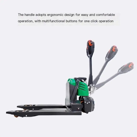 Maneuver Heavy Loads With This Smooth Full Electric Pallet Jack Truck featuring ergonomic handle design for easy operation.