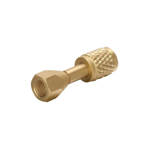 Low-Loss Quick Coupler for HVAC Refrigerant Systems, One Eighth Inch NPT Female to One Quarter Inch SAE Flare Fitting