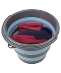 Collapsible 2 Pack 2.6 Gallon Buckets Plastic Foldable Round Tubs BPA Free TPR Construction blue bucket with water and cloths