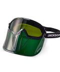 Flip Up Shield Safety Goggles with Anti Fog Lenses, ANSI Z87.1, Shade 5 IR Lens, Indirect Vents, fits over glasses, for welding jobs.