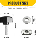 Rock Solid Quick Swap Thumb Screw Kit For Hard Tops And Side Windows Universal Fit, showing sizes of black thumb screw and stainless parts.