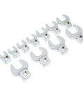 Eleven Piece Three Eighths Inch Drive Crowfoot Wrench Set SAE With Open End Crowfoot Heads For Reaching Tight Spots And Getting To Hard To Access Fasteners On Cars, Trucks And Machinery, chrome