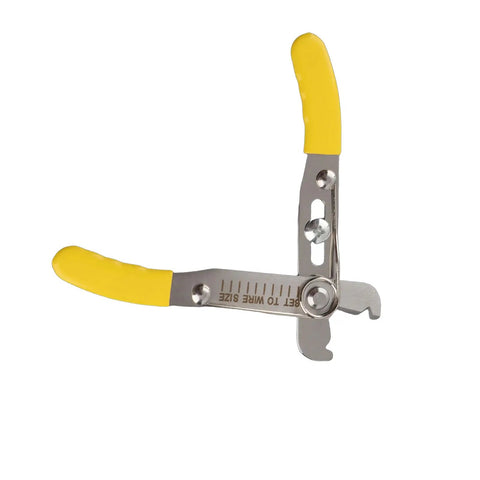 Rugged 5 Inch Wire Strippers And Adjustable Cutting Pliers With Cushioned Rubber Grip Handles, yellow rubber grips and polished metal, precise wire cutting
