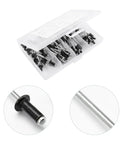 DIY Friendly Blind Rivets And Standard Head Size Assortment Kit 120 Pcs Aluminum Black M2.4 M3.2 M4, open box with detailed view